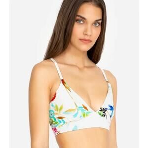 Johnny Was Strappy Floral Bikini Top Coral Size XS